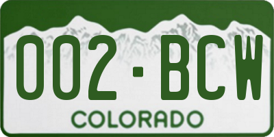 CO license plate 002BCW