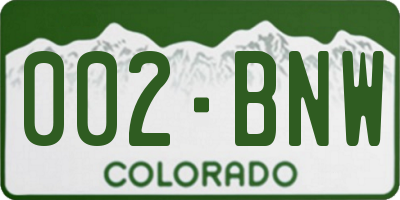 CO license plate 002BNW