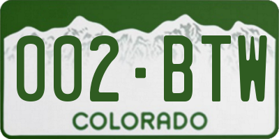 CO license plate 002BTW