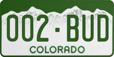 CO license plate 002BUD