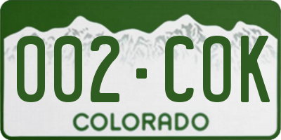 CO license plate 002COK