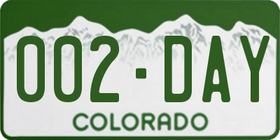 CO license plate 002DAY