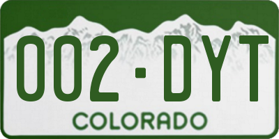 CO license plate 002DYT