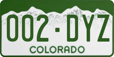 CO license plate 002DYZ