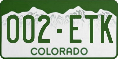 CO license plate 002ETK