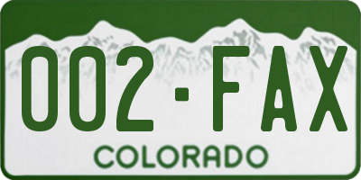 CO license plate 002FAX