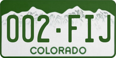 CO license plate 002FIJ