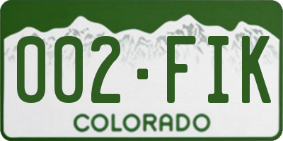 CO license plate 002FIK