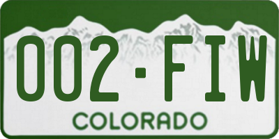 CO license plate 002FIW