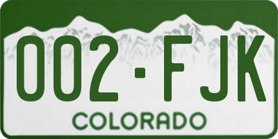 CO license plate 002FJK