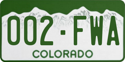 CO license plate 002FWA