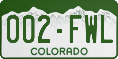 CO license plate 002FWL