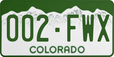 CO license plate 002FWX