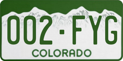 CO license plate 002FYG