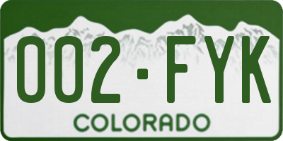 CO license plate 002FYK