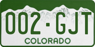 CO license plate 002GJT