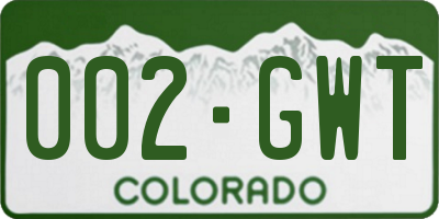 CO license plate 002GWT