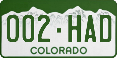 CO license plate 002HAD