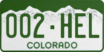 CO license plate 002HEL