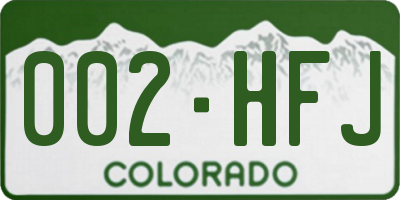 CO license plate 002HFJ