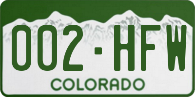 CO license plate 002HFW