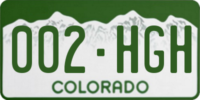 CO license plate 002HGH