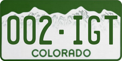 CO license plate 002IGT