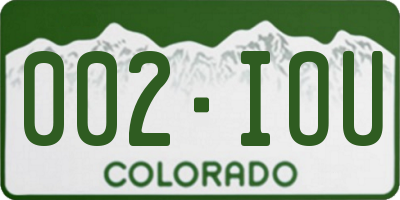 CO license plate 002IOU