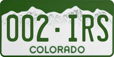 CO license plate 002IRS