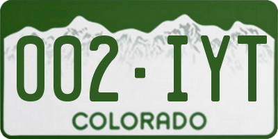 CO license plate 002IYT