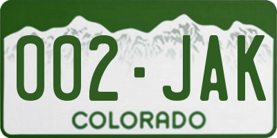 CO license plate 002JAK