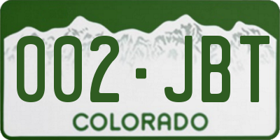 CO license plate 002JBT