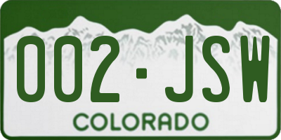 CO license plate 002JSW