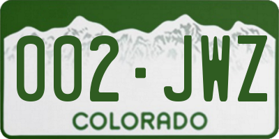 CO license plate 002JWZ