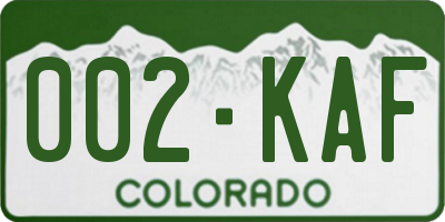 CO license plate 002KAF