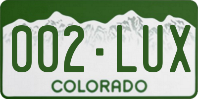 CO license plate 002LUX