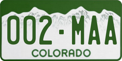 CO license plate 002MAA