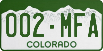 CO license plate 002MFA