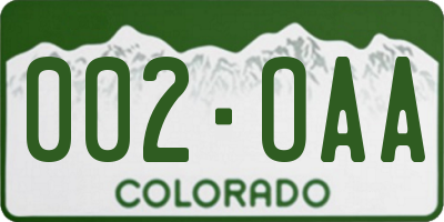 CO license plate 002OAA