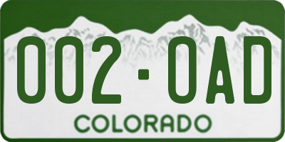 CO license plate 002OAD