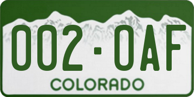 CO license plate 002OAF