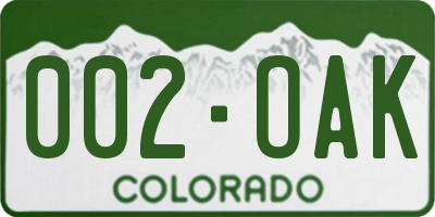 CO license plate 002OAK