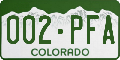 CO license plate 002PFA