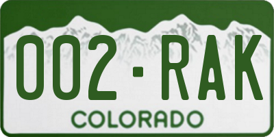 CO license plate 002RAK
