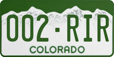 CO license plate 002RIR