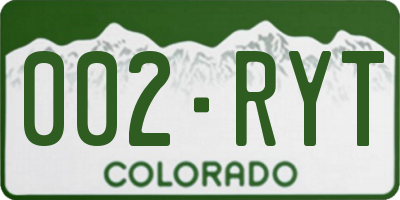 CO license plate 002RYT
