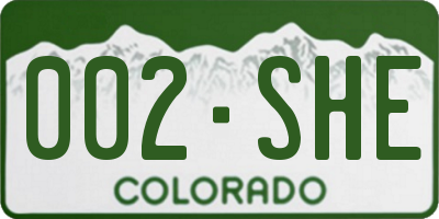 CO license plate 002SHE