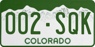 CO license plate 002SQK