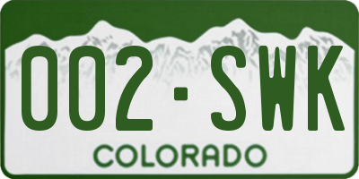CO license plate 002SWK
