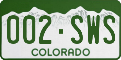 CO license plate 002SWS